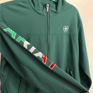 Ariat Teal Full-Zip Softshell Jacket with Tricolor Sleeve Logo